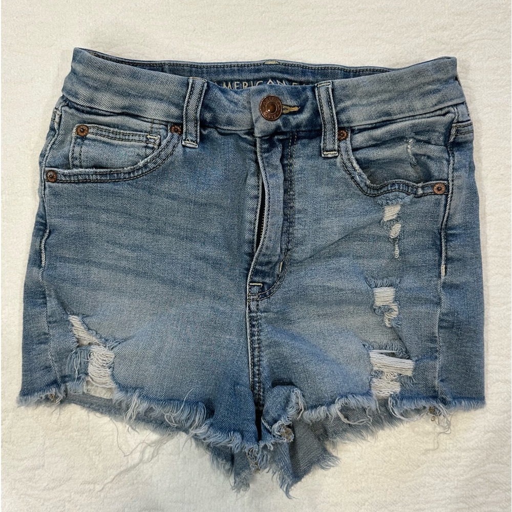 American Eagle Curvy Hi-Rise Shortie Ripped Jean Shorts Size 2